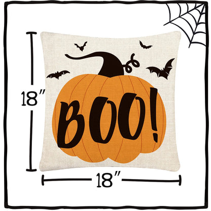 CH HAICHENG Halloween Pillow Covers 18x18 Set of 4 Trick or Treat Pillow Covers Happy Halloween Linen Sofa Bed Throw Cushion Cover Decoration