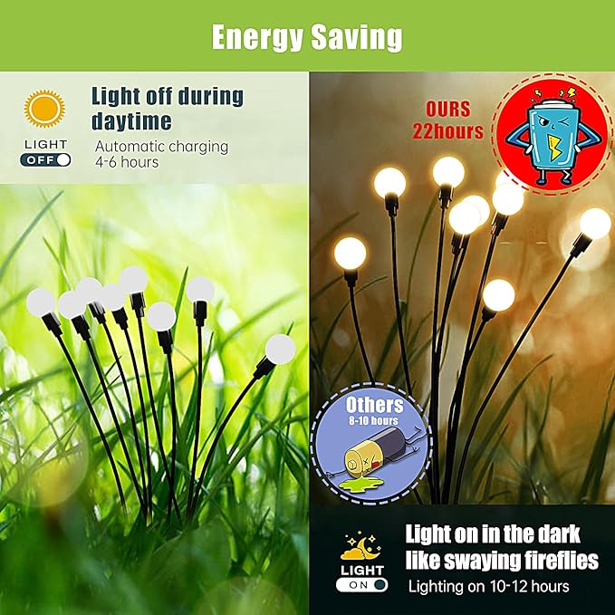 Flumy Solar Garden Lights Outdoor - 4 Pack 32 LED Firefly Lights Waterproof, Garden Decorations for Yard Patio Pathway Lawn Outside, Unique Gifts for Grandma Women, Solar Decor Warm White