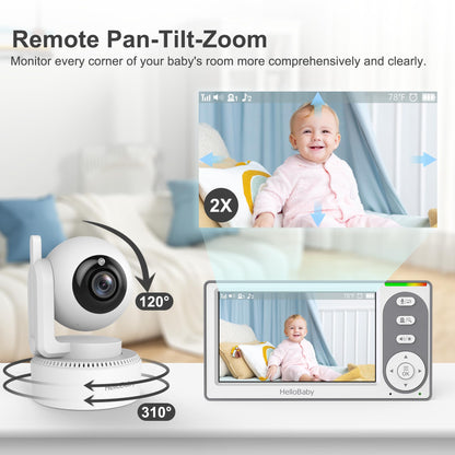 HelloBaby 4.3'' Video Baby Monitor with 30 Hours Battery, Remote Pan-Tilt-Zoom Baby Monitor No WiFi, Baby Monitor with Camera and Audio, Night Vision, ECO Mode, Two-way Talk, 8 Lullabies, 1000ft Range