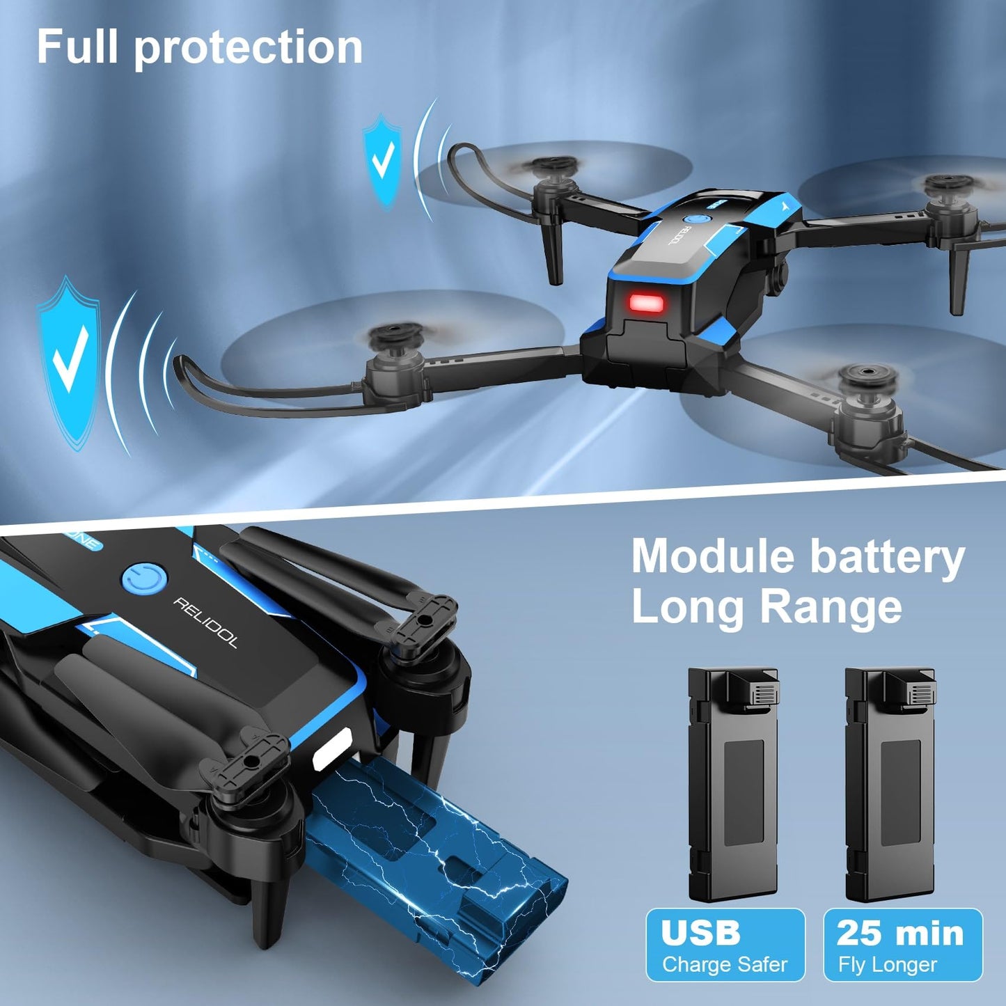 Drone with 1080P Camera - Foldable Remote Control Quadcopter with Voice Gesture Control, 3D Flip, One Key Start, Emergency Stop, 2 Batteries, Easier to use, Toy for Kids Adult Beginners