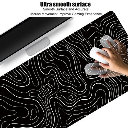 HGWALP Large Gaming TOPO Keyboard Mouse Pad Black Topographic Mouse Pad with Anti-Slip Rubber Base, Extended XXL Long Gaming Mousepad Big Mouse Pads for Desk,31.5 X 11.8 Inch