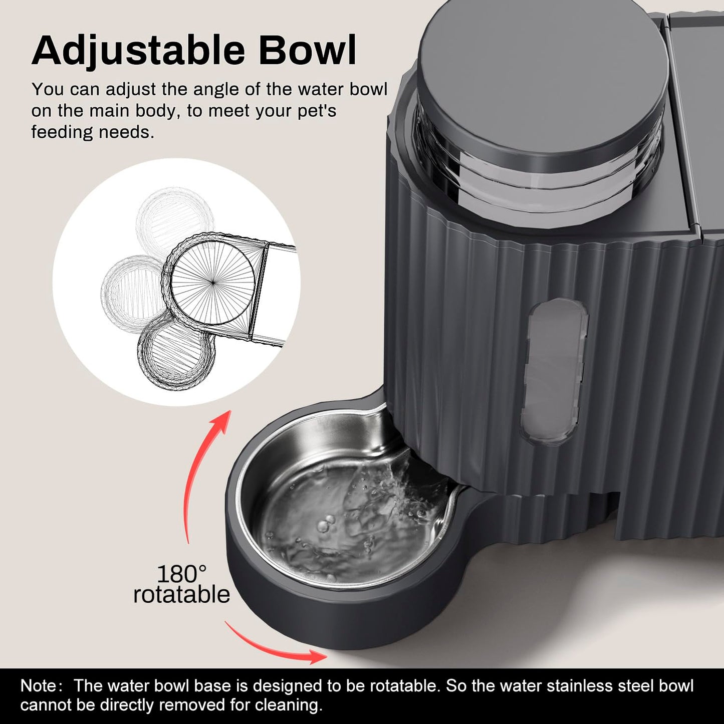 Gardner Pet 2 in 1 Automatic Cat Feeder and Water Dispenser 3L*2, Cat Bowls with Stainless Steel Bowl, Gravity Dog Water Dispenser, 100% BPA-Free, No Electricity Required, Dark Grey
