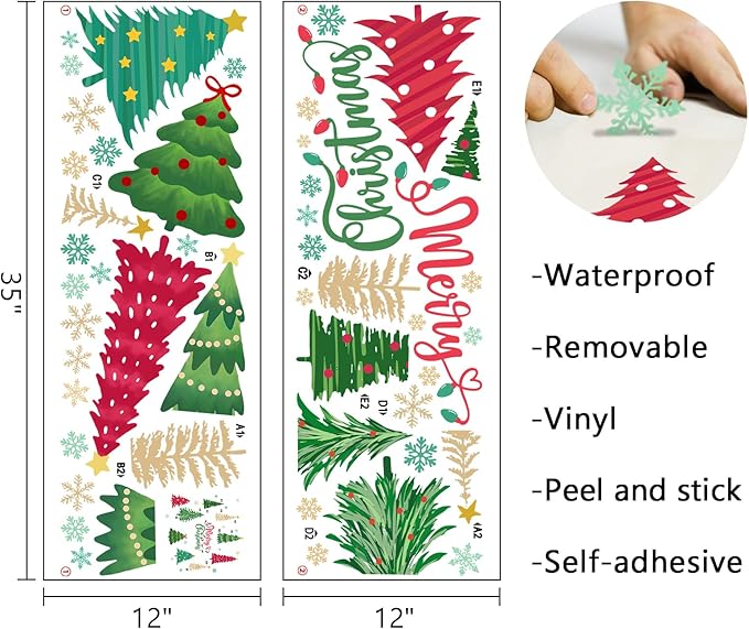 Mfault Merry Christmas Tree Wall Decals Stickers, Xmas Snowflake Decorations Bedroom Art, New Year 2026 Home Kitchen Living Room Decor Winter Holiday Gift