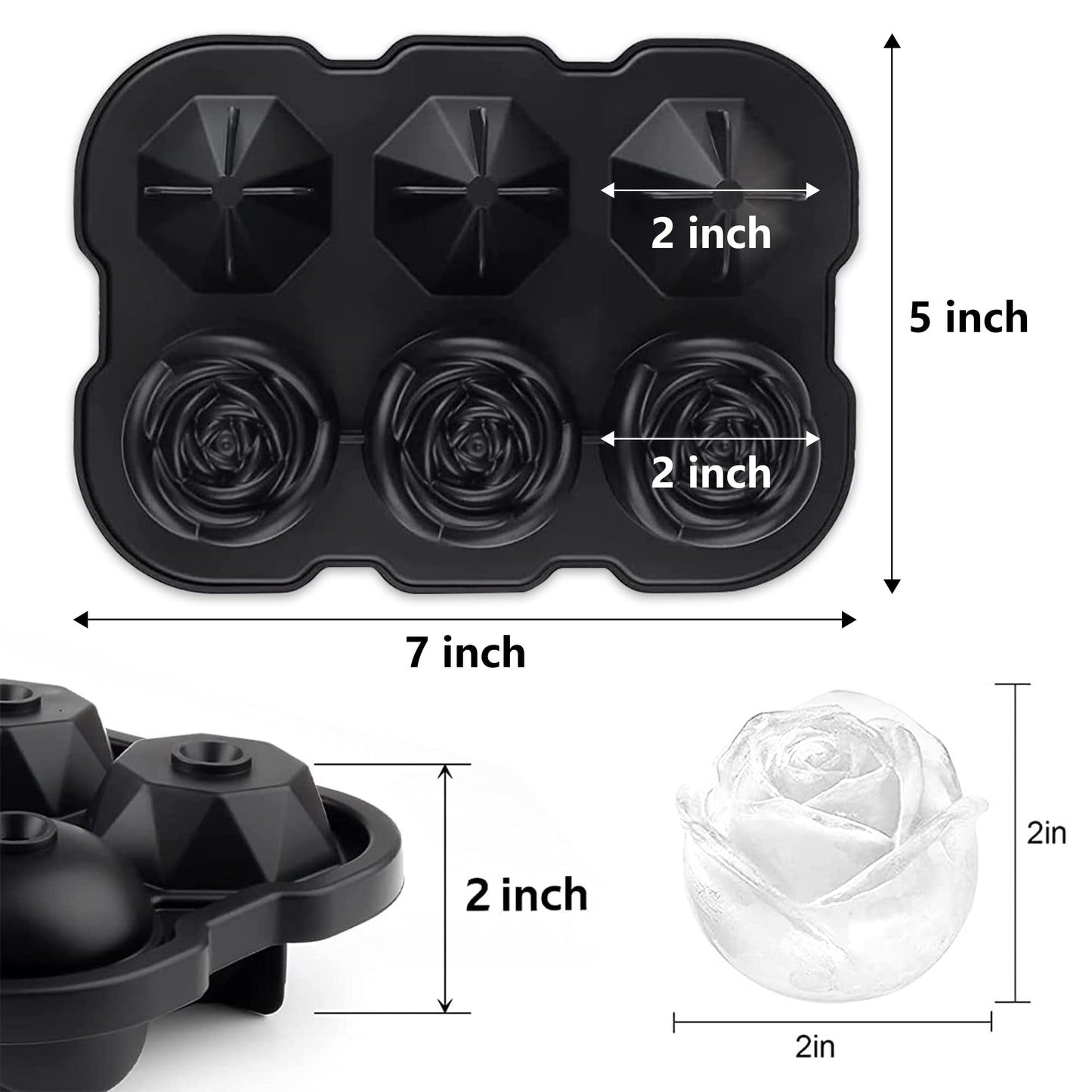 Rose Ice Cube Tray,ZACHDEE 2" Flower Silicone Ice Cube Tray With Covers,6 Easy Release Large Ice Ball for Cocktails, Drinks, Whiskey, Bourbon & Homemade Juice