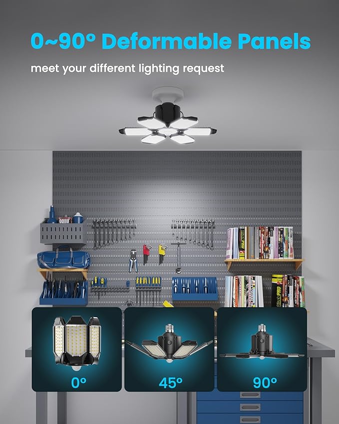 Motion Sensor Garage Lights 20000LM, Motion Activated Garage Ceiling Led Shop Light with Screw-in E26 Socket & Auto Shutoff - Motion Sensor Light Indoor Bulb for Warehouse/Attic/Barn 2-Pack