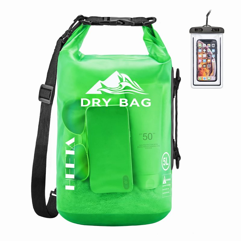 HEETA Dry Bag Waterproof for Women Men, Roll Top Lightweight Dry Storage Bag Backpack with Phone Case for Travel Swimming Boating Kayaking Paddle Board Camping Beach Accessories (Green, 40L)
