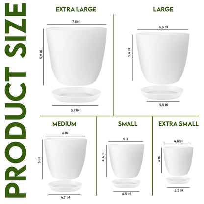 Utopia Home Plastic Planters White, Flower Nursery Pots Indoor Modern Decorative Plastic Pots for Plants, Succulents, Flowers, and Cactus 5 Pack, Multisize