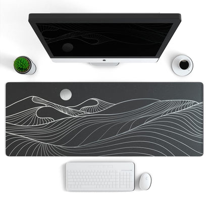 Ovenbird Large Gaming Mouse Pad with Stitched Edges, Minimalist Mountains Desk Mat, Extended XL Mousepad with Anti-Slip Base, Cute Desk Pad for Keyboard and Mouse, 31.5 x 11.8 in, Black and White