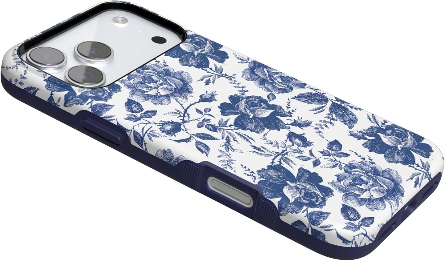 Casely iPhone 17 Pro Max Case | Rose to Fame | Blue & White Rose Floral | Compatible with MagSafe | Bold Protective Design
