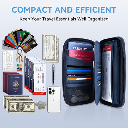 Looxmeer Family Passport Holder, RFID Travel Wallet for Women & Men, Waterproof Document Organiser, Travel Essentials for Credit Cards, Tickets, Cash, Coin, Phone, Pen with Crossbody & Wrist Strap