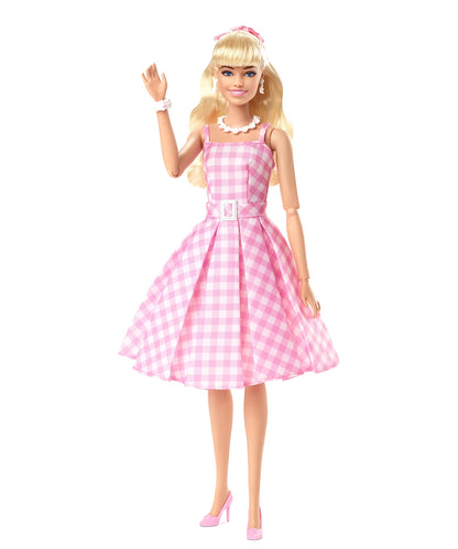Barbie The Movie Doll, Margot Robbie as, Collectible Doll Wearing Pink and White Gingham Dress with Daisy Chain Necklace