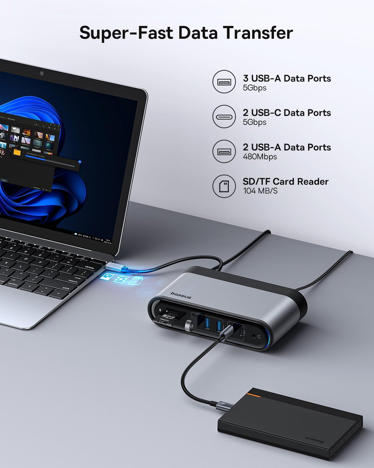 Baseus 17-in-1 Docking Station, Laptop Docking Station 3 Monitors with 3 * 4K HDMI, USB C Docking Station with 7 USB, 1000Mbps Ethernet, 100W PD, Card Readers Compatible with Acer/HP/Lenovo/Mac/Dell