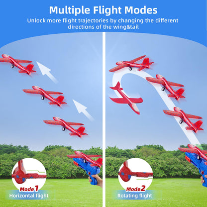 Neoot Toy Airplane, 3 Pack Airplane Launcher Toy 2 Flight Mode Glider LED Foam Glider Plane Outdoor Toys for Kids Ages 3 4 5 6 7 8 9 10 11 12 Year Old Boys Birthday Gift, Educational Flying Kids Toys