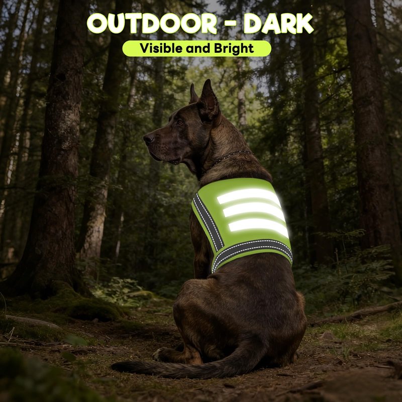 DENTRUN Dog Reflective Vest, High Visibility Safety Vest for Small Medium Large Dogs, Easy-On Adjustable Reflective Jacket for Outdoor Hunting Night Walking Jogging, Bright Green