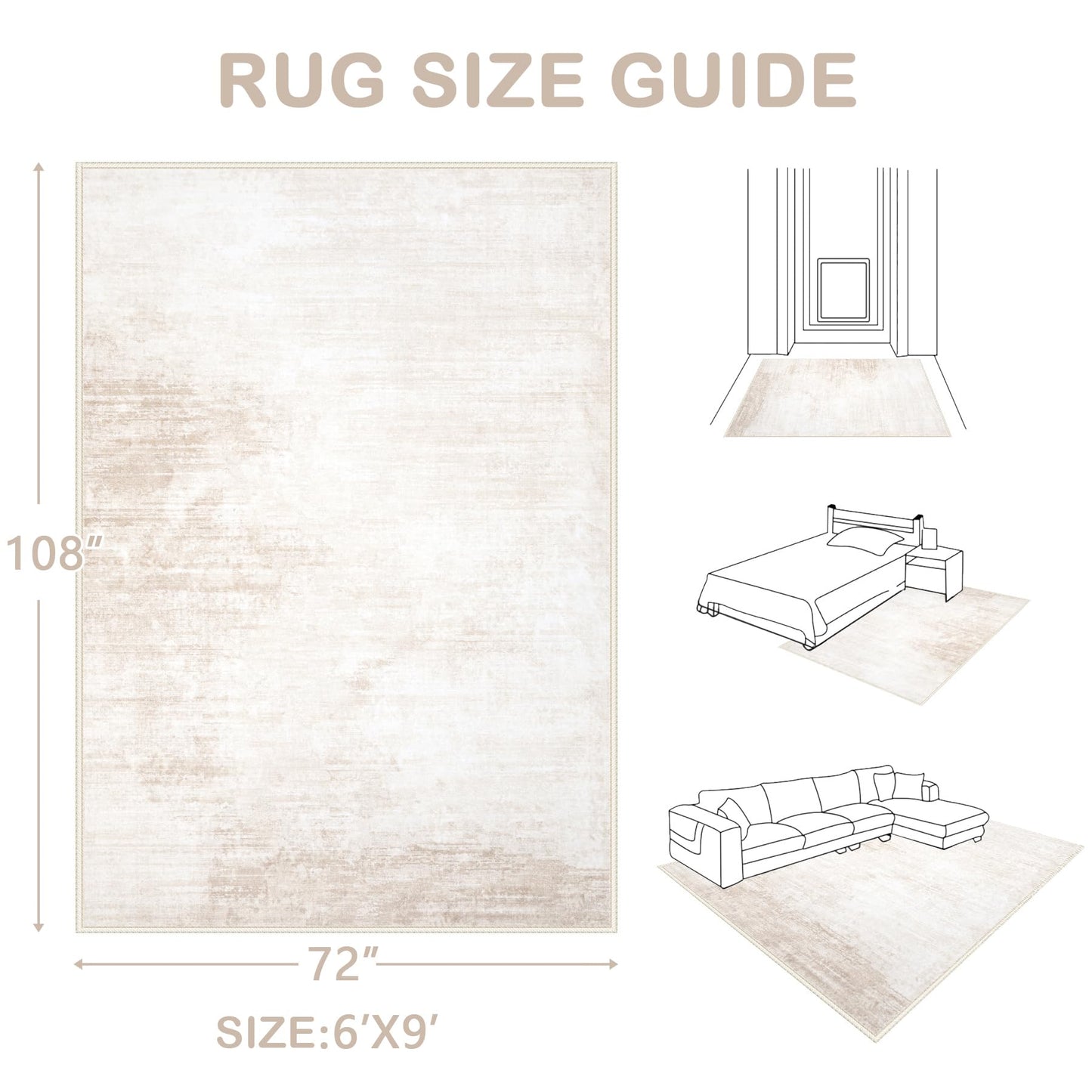 Area Rugs 6x9 Living Room: Washable Rug Modern Abstract Large Rug Soft Non Slip Neutral Rugs Stain Resistant Indoor Carpet for Bedroom Kitchen Dining Room Table Nursery Home Office Rugs(Beige,6'x9')