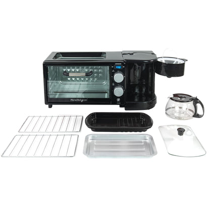 Nostalgia 3-in-1 Breakfast Station - Includes Coffee Maker, Non-Stick Griddle, and 4-Slice Toaster Oven - Versatile Breakfast Maker with Timer - Aqua