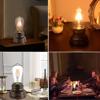 Lovefindahome Vintage Touch Control Table Lamp,Edison 4W LED Dimmable Bulb Included,with 3 Levels of Brightness,Small Desk Industrial Night Light for Living Room Bedroom,Bronze