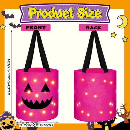 Sadnyy 3 Pcs Halloween Trick or Treat Bags Light up for Kids Pumpkin Candy Bucket LED Halloween Treating Baskets Reusable Goody Tote Bag for Party Favor Supplies(Pink, Blue, Orange)