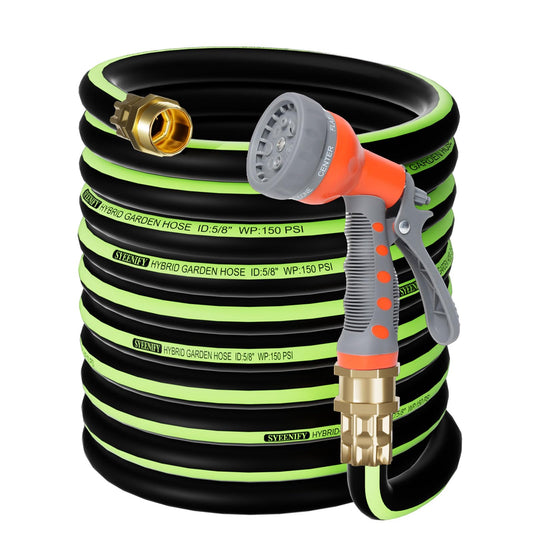 SYEENIFY Garden Hose 75ft 5/8", Heavy Duty No Kink Water Hose, No Tangle Flex Rubber Garden Hose for Lawns,Floor,Yard Washing,Pet Cleaning