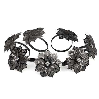 Picowe Set of 12 Alloy Napkin Rings with Hollow Out Flower Napkin Ring Holders for Wedding Party Holiday Banquet Christmas Dinner Delicate Serviette Buckles Decor Favor (Gun Metal)