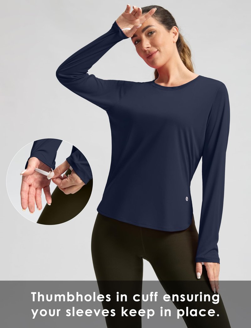 Women's Sun Shirts UPF 50+ Long Sleeve UV Protection Shirt Lightweight Quick Dry Workout Hiking Tops for Women(Navy,L)