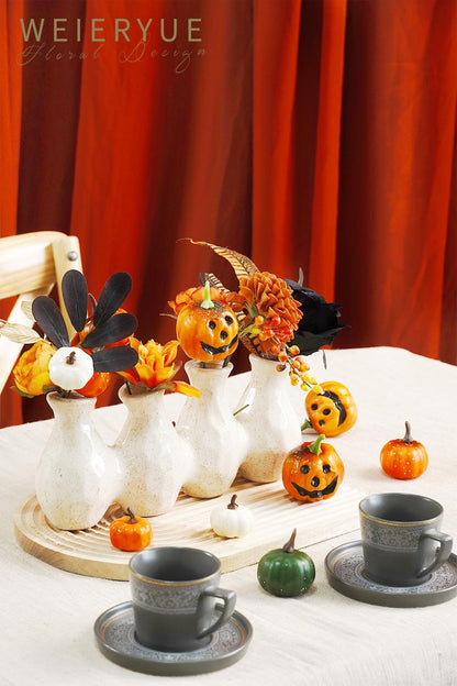 WEIERYUE Halloween Decor Artificial Flowers Black Roses with Pumpkins, Box Set Fake Flowers for, Indoor and Outdoor Front Party Party Decorations (Halloween Pumpkins are Orange and Black)
