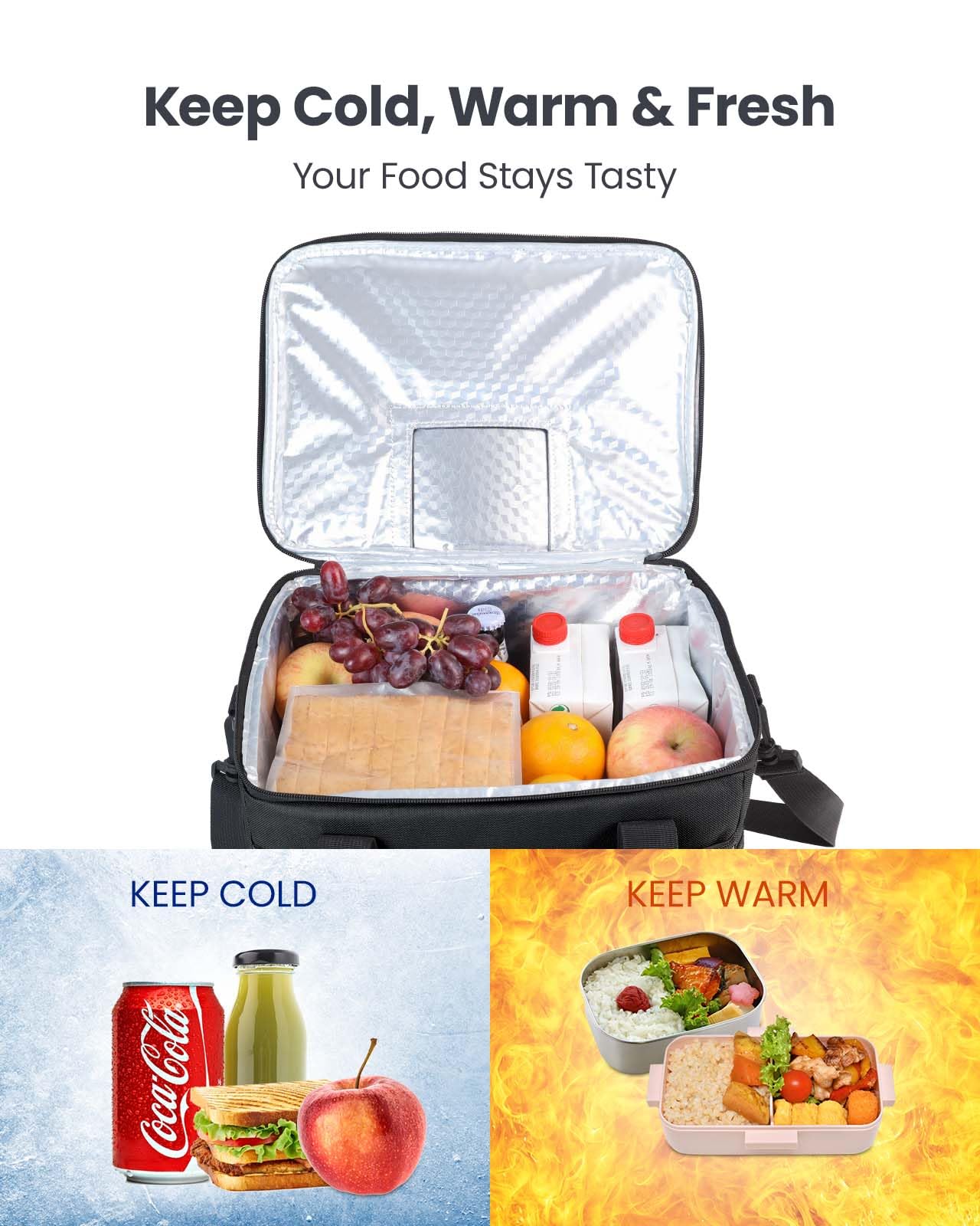 Kollea Black Cool Bag - 30 Litre Cool box -Insulated Cooler Bag Lunch Bag Keep Warm and Cold, Leak-Proof, With Carriying Straps, Multiple Pockets - Ideal for Travel, Camping, Picnics, BBQ