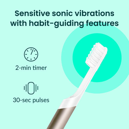 Quip Metal Sonic Electric Toothbrush for Adults - Time Travel & Soft Bristles with Travel Case & Replacement Brush Head - 3 Month Battery Life - Indigo