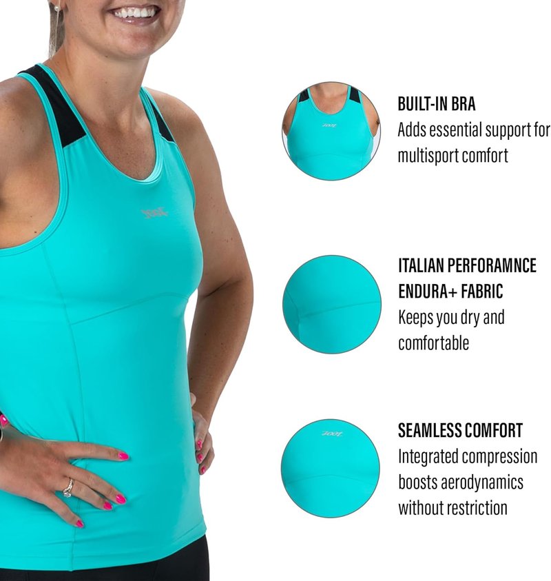 Zoot Women's Triathlon Racerback Tank - Performance UPF 50+ Fabric, Built-in Bra Support | Rear Pockets