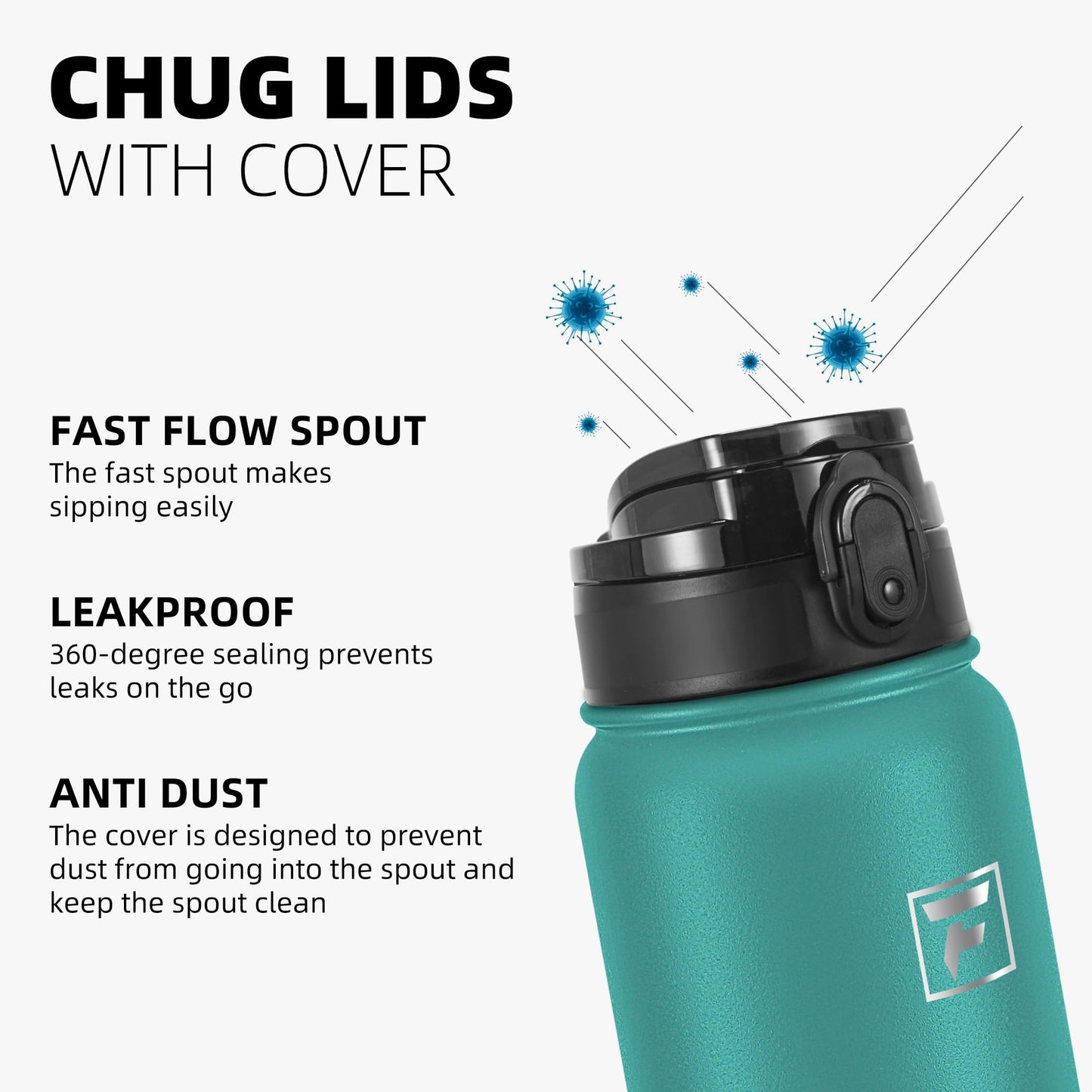 Fanhaw 20 Oz Insulated Stainless Steel Water Bottle with Chug Lid - Leak & Sweat Proof with Anti-Dust Lid (Green Blue)