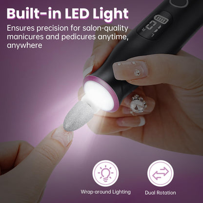 Electric Nail Drill, Cordless 2000 mAh Rechargeable Portable Nail File 12 in 1 Kit for Thick Toenails, 10 Speeds Nail Dril Machine Professional Manicure Pedicure for Hand Natural Nails Care (White)