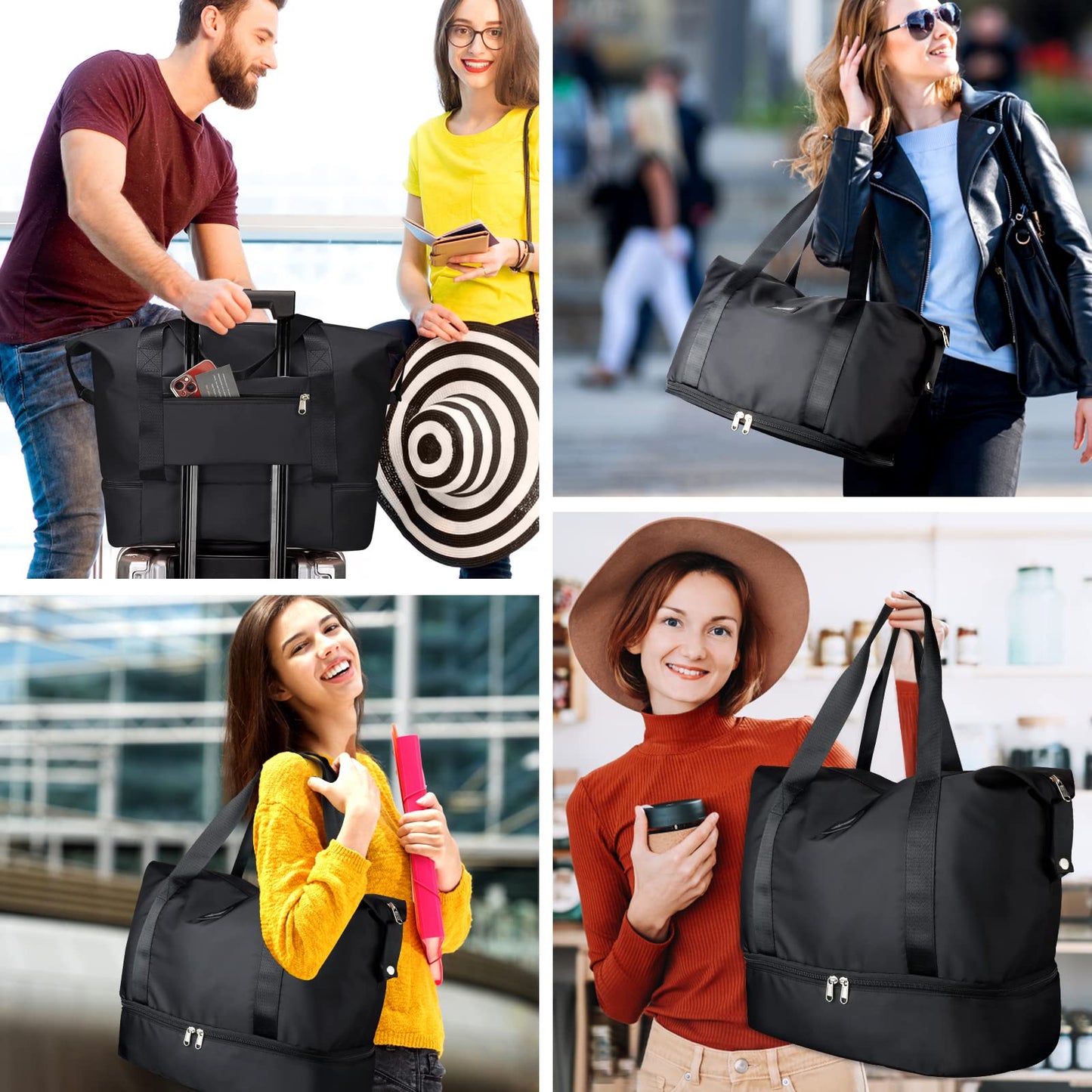 Sports Bag, Foldable Travel Bag with Shoe Compartment and Wet Compartment, CS COSDDI Water-Repellent Weekender Gym Travel Bag, Hand Luggage Bag, Training Bag for Men and Women, A1 Black, Reisetasche