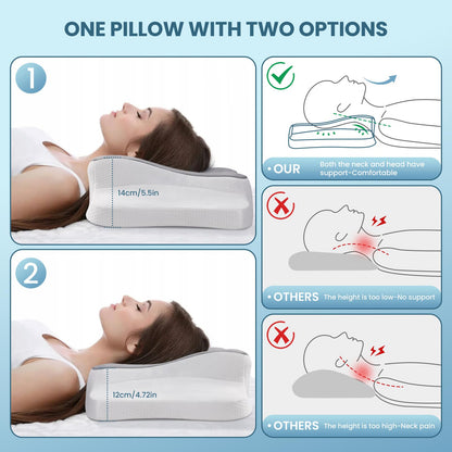 JINXIA Cervical Memory Foam Pillow for Neck Pain, Bed Sleeping Pillow for Shoulder Pain,Ergonomic Orthopedic Support Pillow for Side/Back/Stomach Sleepers with Removable Cover(Ice Silk Pillowcase)