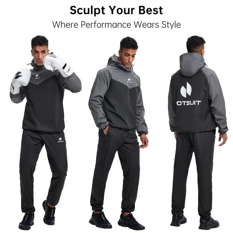 HOTSUIT Sauna Suit for Men Weight Loss Sweat Suits Sauna Jacket Pant Gym Workout, Gray, XXL