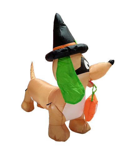 BZB Goods 4 Foot Long Illuminated Halloween Inflatable Dog with Witch Hat and Mask Decoration