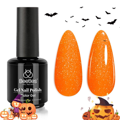 Beetles Halloween Gel Nail Polish – Luminous Orange Glow in the Dark Gel Polish, Soak Off Uv LED Nail Lamp Halloween Nail Art Manicure Salon DIY Home 0.5Oz