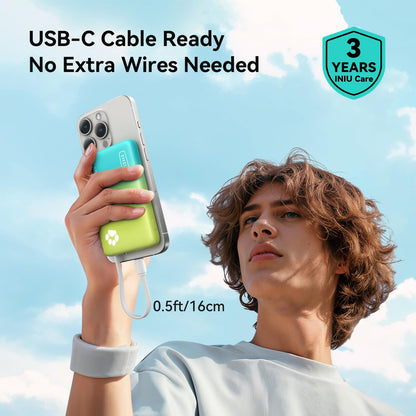 INIU 45W Portable Charger, 10000mAh Built-in USB C Cable Fast Charging Power Bank, Small Type C Battery Pack, Powerbank for iPhone 17 16 15 14, iPad, Samsung S25 S24 etc. Travel Camping Essentials