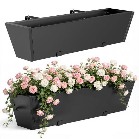 2PC Railing Planter for Outdoor Plants 36 Inch Metal Hanging Planters Pots with Adjustable Brackets and Drainage Railing Planter Boxes Hanging Flower Pots for Balcony Deck Railings Apartment Patio Dec