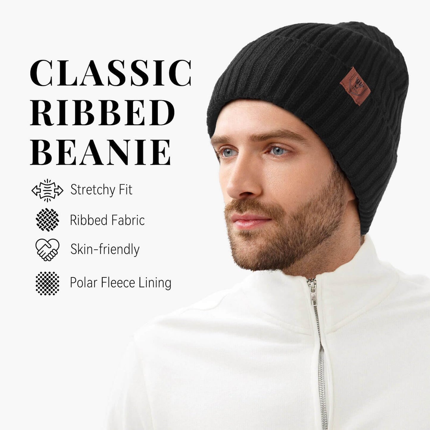 OZERO Winter Beanie Hat for Men and Women: Warm Knit Skull Hat with Thermal Thick Polar Fleece Lining Snow Cap Winter Gifts for Family and Friends - Black
