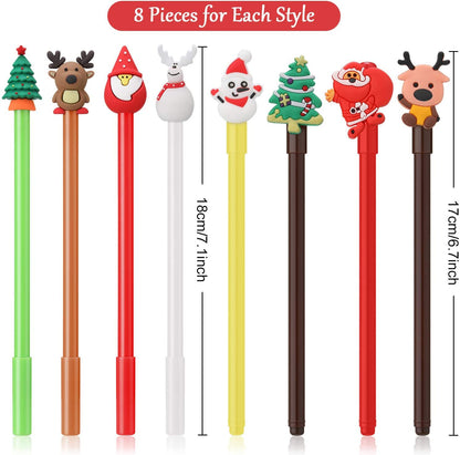 Christmas Gel Ink Pen Novelty Rollerball Pens Black Gel Ink for School Boys and Girls Office Supplies, 8 Style - Christmas Tree, Snowman, Reindeer, Santa Claus (64 Pieces)