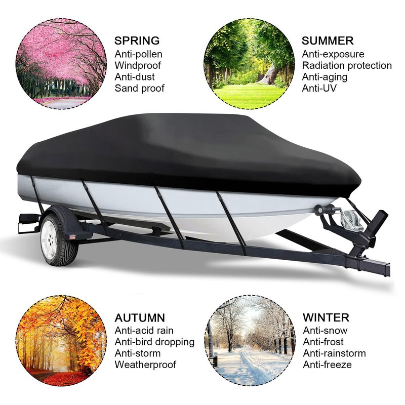 NEVERLAND Trailerable Boat Cover Waterproof Heavy Duty Marine Grade Polyester Canvas Fits V Shape/V-Hull and Tri-Hull Runabouts, Pro-STYL, Bass Boats (Boat Length 17-19ft, Beam Width up to 102",Black)