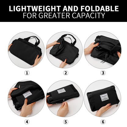 FIORETTO Womens Foldable Weekend Bag Overnight Hospital Bag with Shoes Compartment & Wet Pocket, Water Resistant Gym Bag Duffle Bag Travel Bag Holdall for Women Men Black