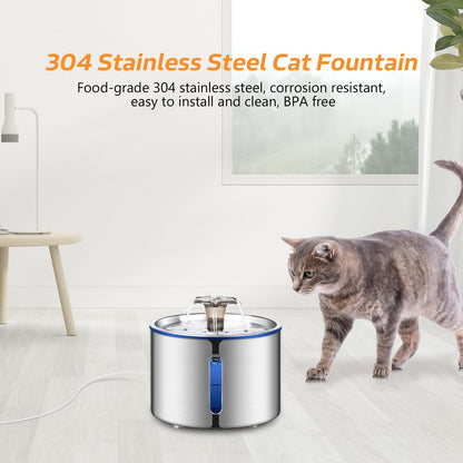 BOORCA Cat Water Fountain, 84oz/2.5L Stainless Steel Pet Water Fountain, Automatic Dog Water Dispenser with Water Level Window, Ultra-Quiet Pump, Perfect for Cats, Dogs and Multiple Pets