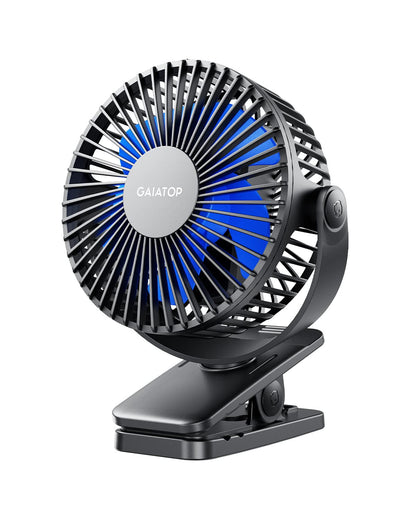 Gaiatop Portable Clip on Fan Battery Operated, Small Powerful 3 Speed Quiet 360° Rotate, USB Rechargeable Mini Personal Cooling Fan for Desk Table Home Office Stroller Camping Women Gifts Black Blue