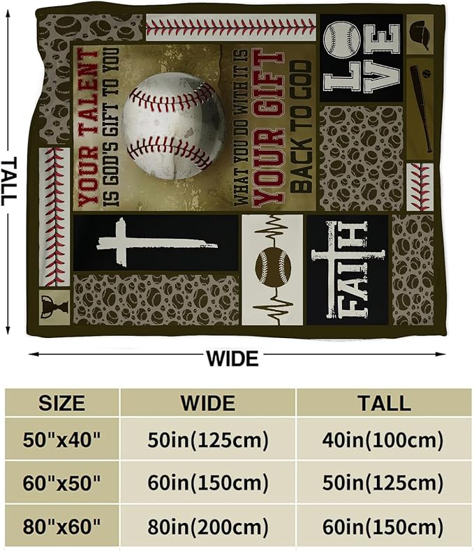 Baseball Blanket Decor Gifts for Boys Flannel Fleece Fuzzy Christian Throw Blanket Soft Warm Cozy Plush Sports Blanket for Bed Couch Living Room Stuffed Decoration for Kids Adult 60"x50"