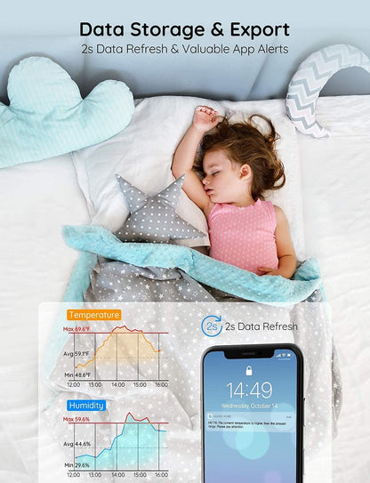 Govee WiFi Room Thermometer Hygrometer, Wireless Smart Indoor Temperature Humidity Sensor with Alert and Data Storage, for Baby Home Garage Greenhouse