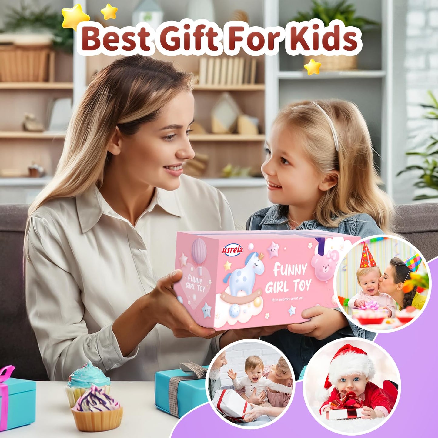 usrela Toys for 1 2 3 Year Old Girl Truck, 7-in-1 Girl Carrier Truck Car with Light & Sound, Toddler Girl Car Toys Age 1-3 2-4, Unicorn Toy Cars for 1 2 3 Year Old Girls Birthday