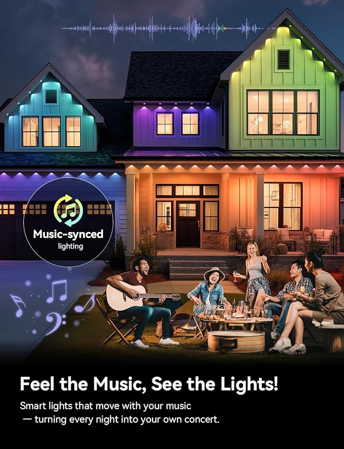Permanent Outdoor Lights for Halloween, RGB+IC Smart Outdoor Lights for House, 50ft with 25 LED, IP67 Waterproof LED Lights for Halloween Decorations, Work with Remote, APP