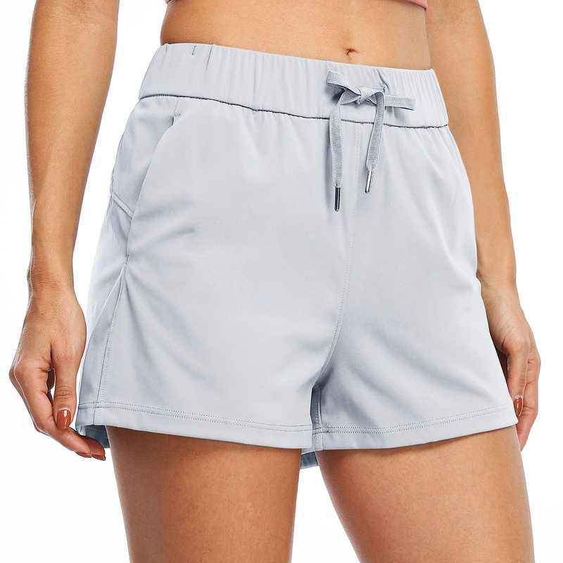 Willit Women's Hiking Athletic Shorts Yoga Lounge Active Workout Running Shorts Comfy Casual with Pockets Light Gray M