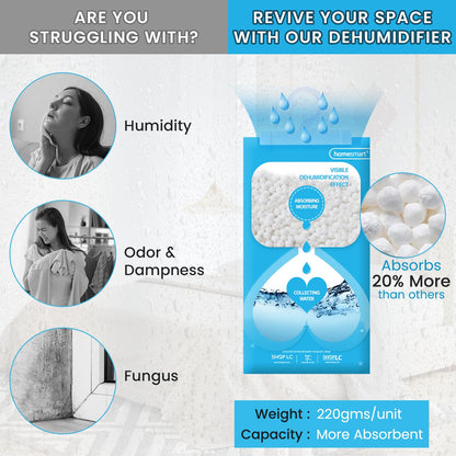 Homesmart Wardrobe Dehumidifier Hanging Bags - Disposable Moisture, Humidity & Damp Absorber for Home - Prevent Mould, Mildew & Condensation in Wardrobes, Cupboard & Caravan - Pack of 10, 220g per Bag